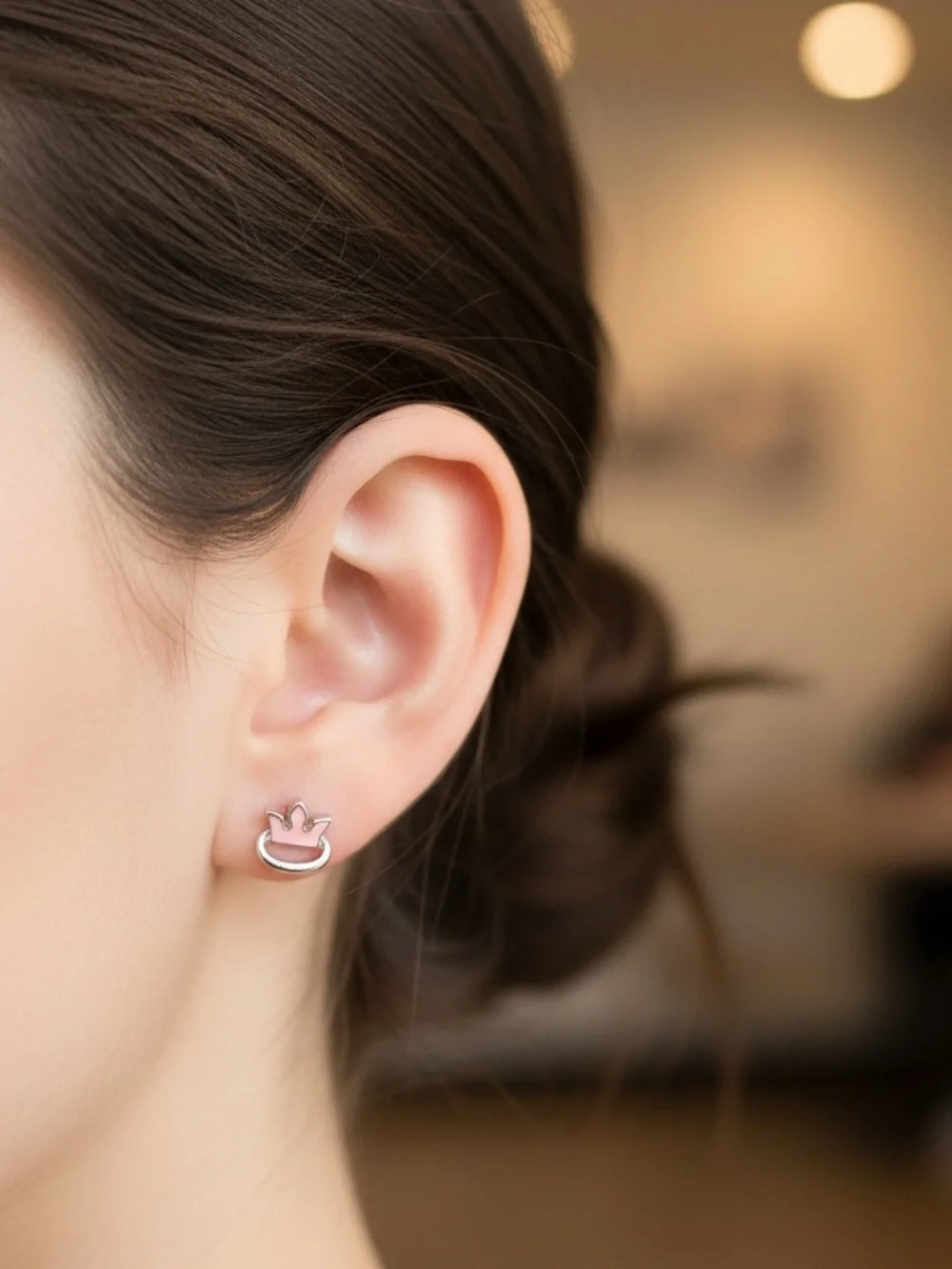 Crown Hoop Stud Earrings - Pink and Silver Women Jewelry